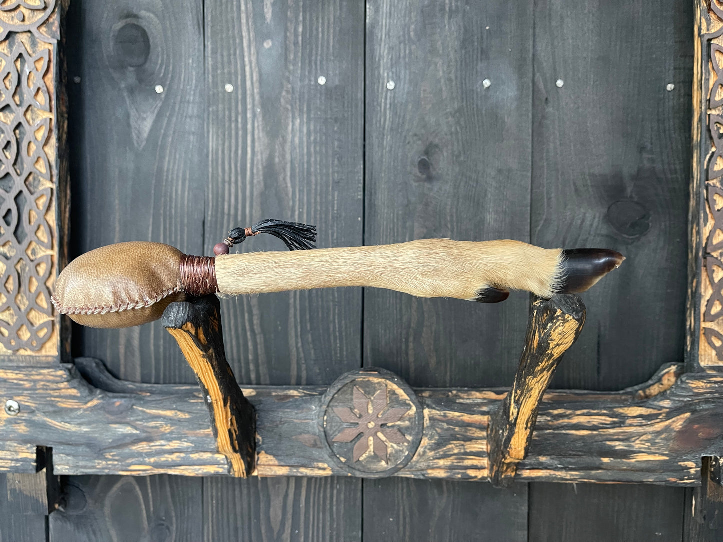 Shamanic rattle Roe deer leg