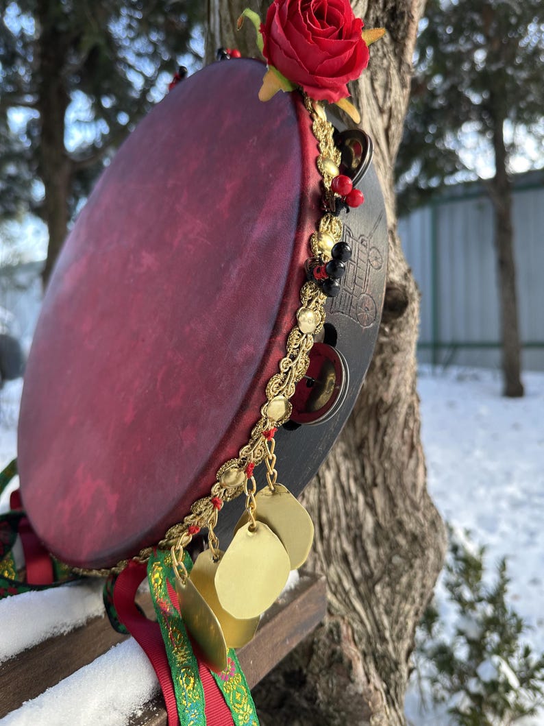Romani / Hutsul Tambourine "Red Rose" 12"