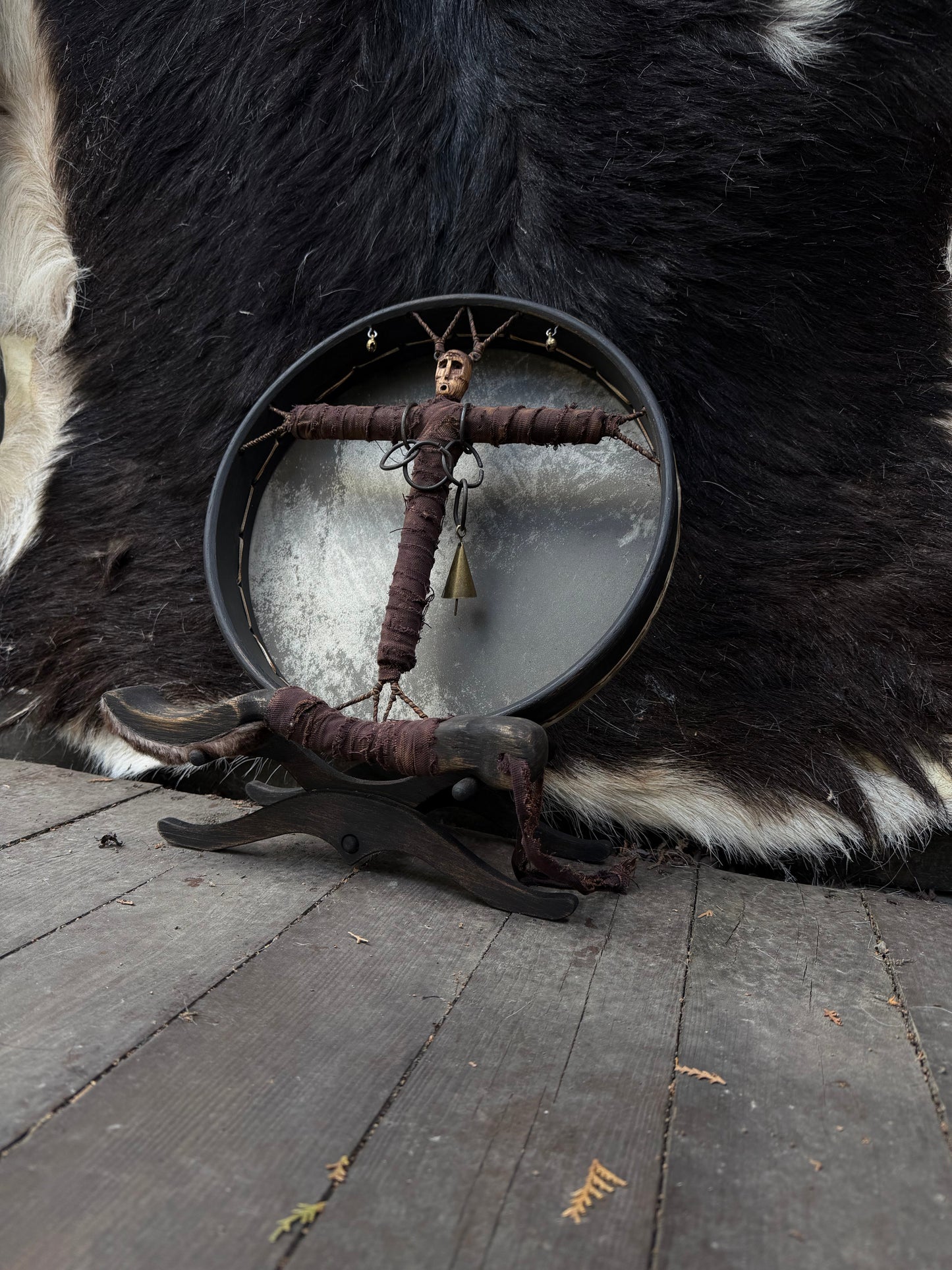Keeper of the Way Siberian drum on stand detail