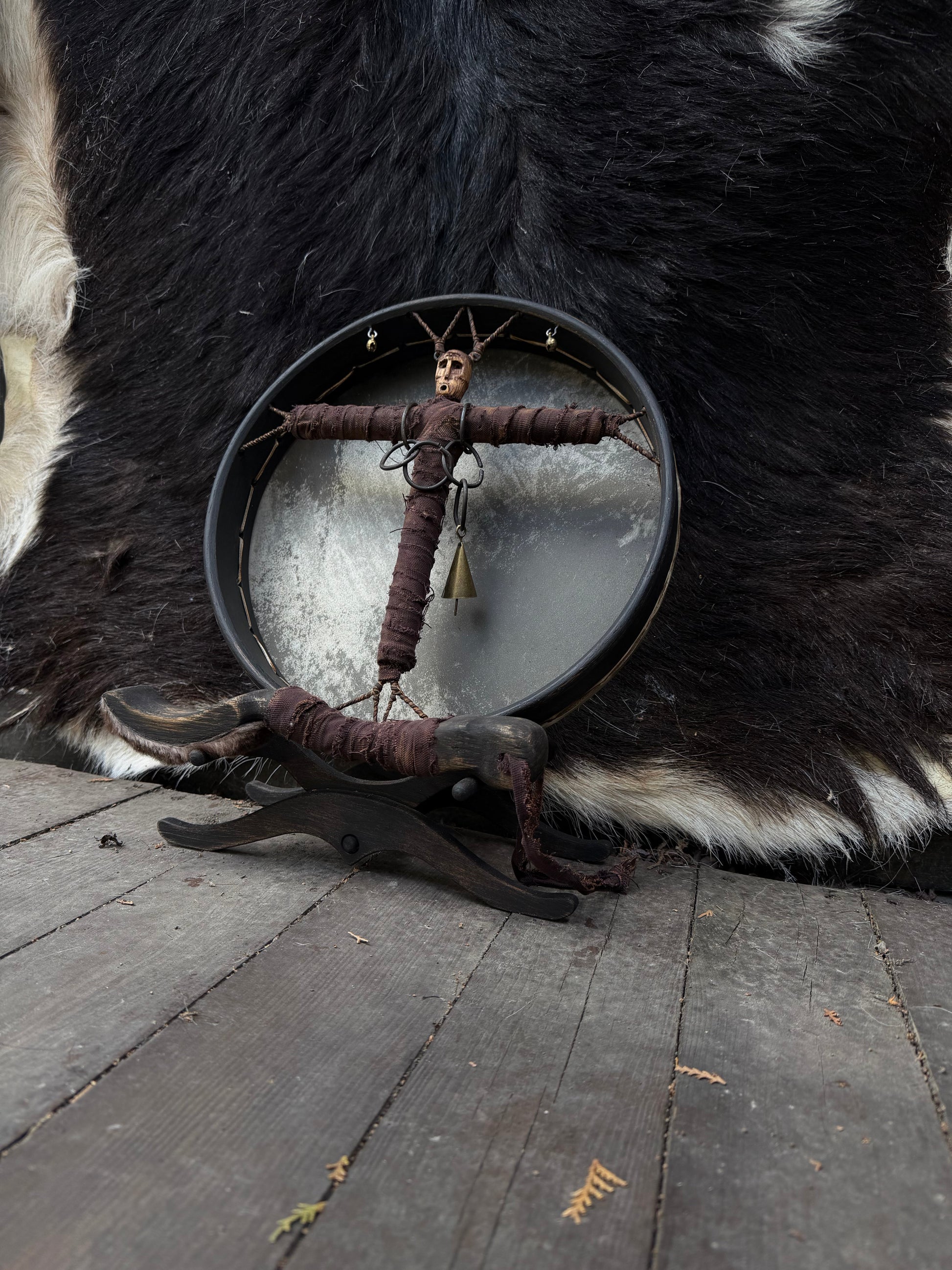 Keeper of the Way Siberian drum on stand detail