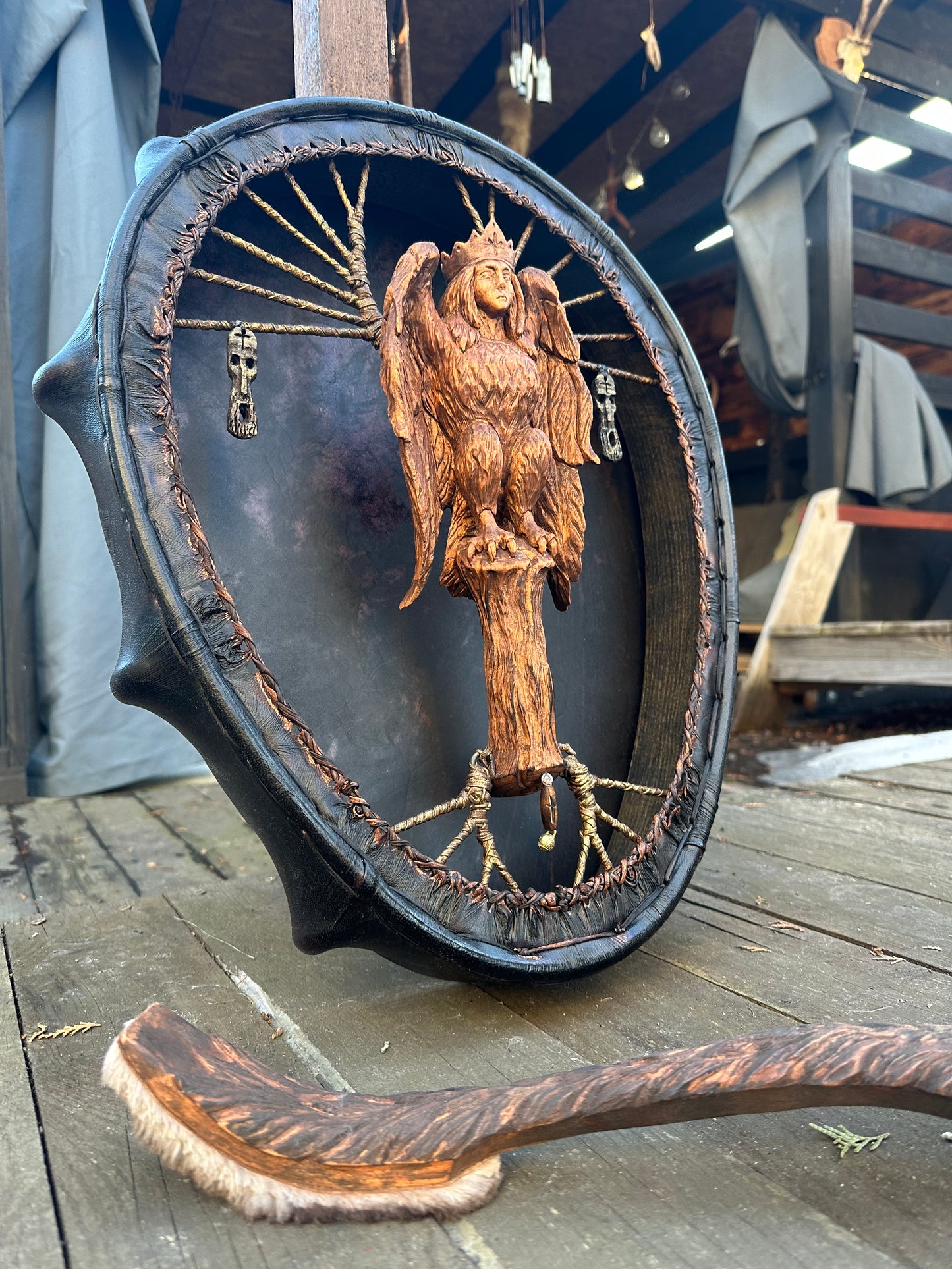 Shamanic Drum 'Gamayun Bird' 20/18" — Slavic Totem Oval