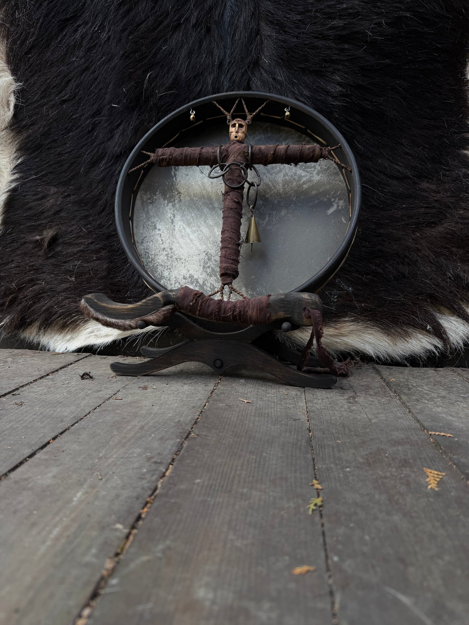 Keeper of the Way Siberian drum on stand detail