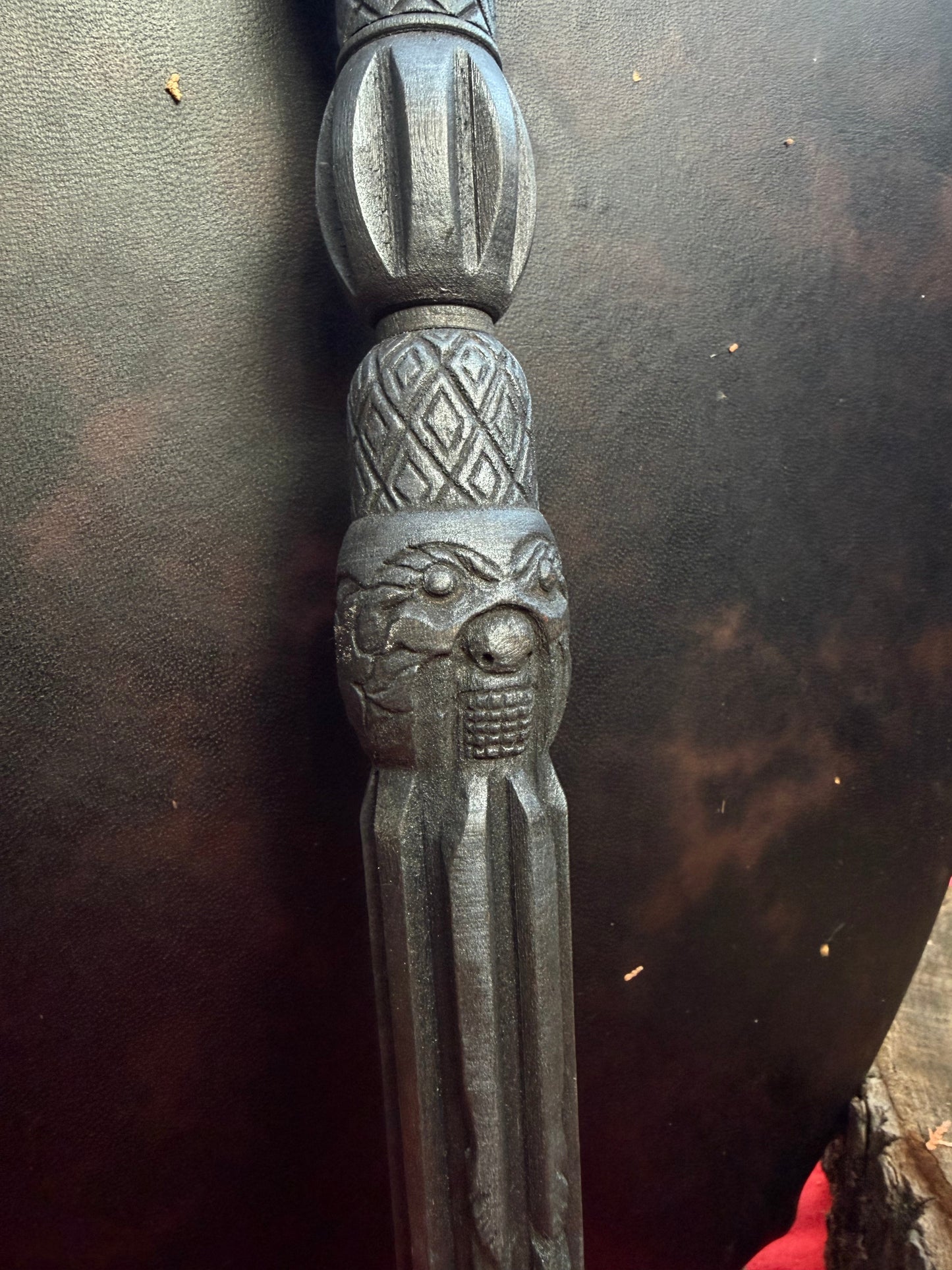 Shamanic rattle Tiger — hand-carved alder, goat skin chamber