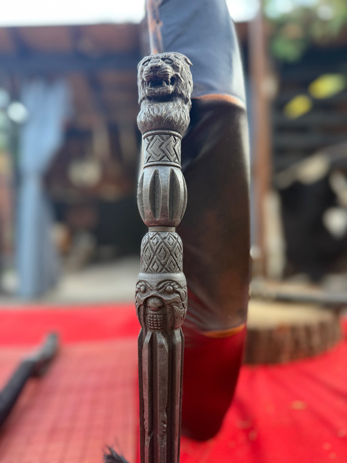 Shamanic rattle Tiger — hand-carved alder, goat skin chamber