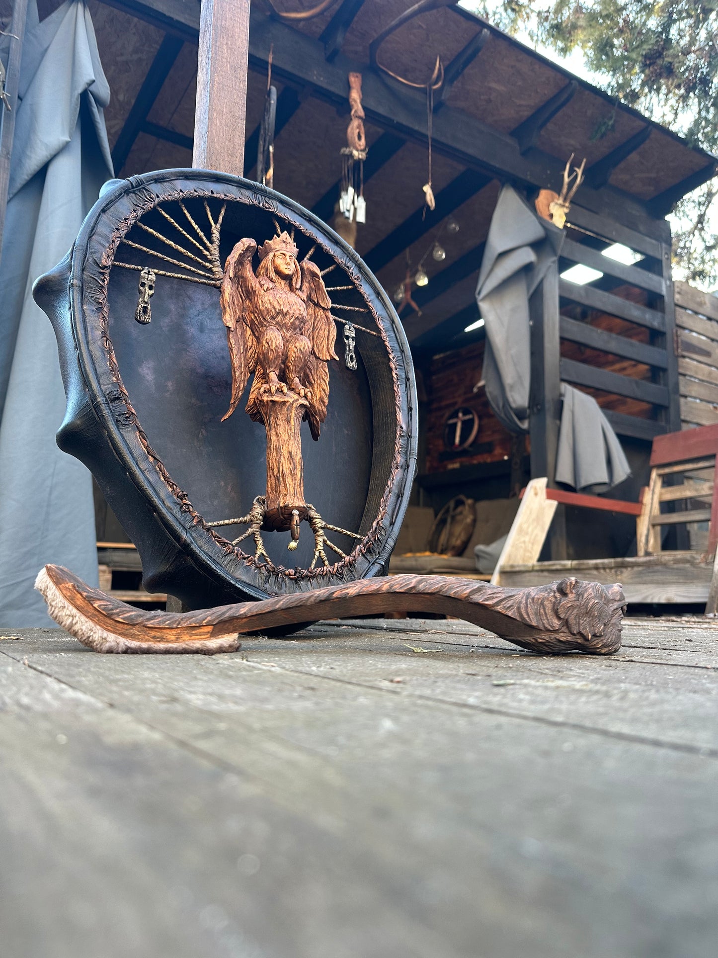 Shamanic Drum 'Gamayun Bird' 20/18" — Slavic Totem Oval