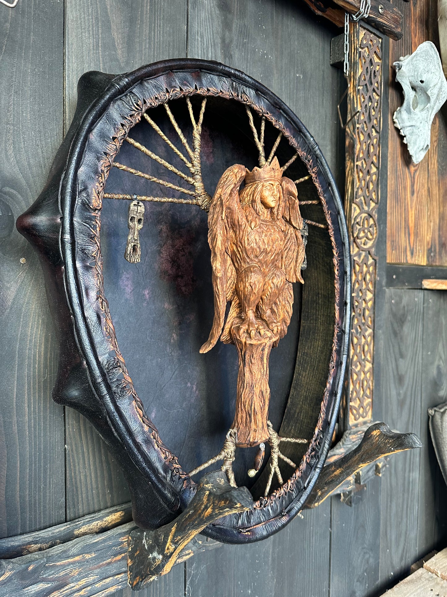 Shamanic Drum 'Gamayun Bird' 20/18" — Slavic Totem Oval
