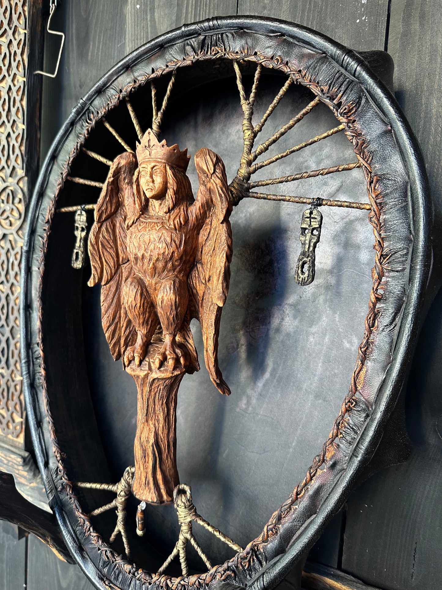 Shamanic Drum 'Gamayun Bird' 20/18" — Slavic Totem Oval