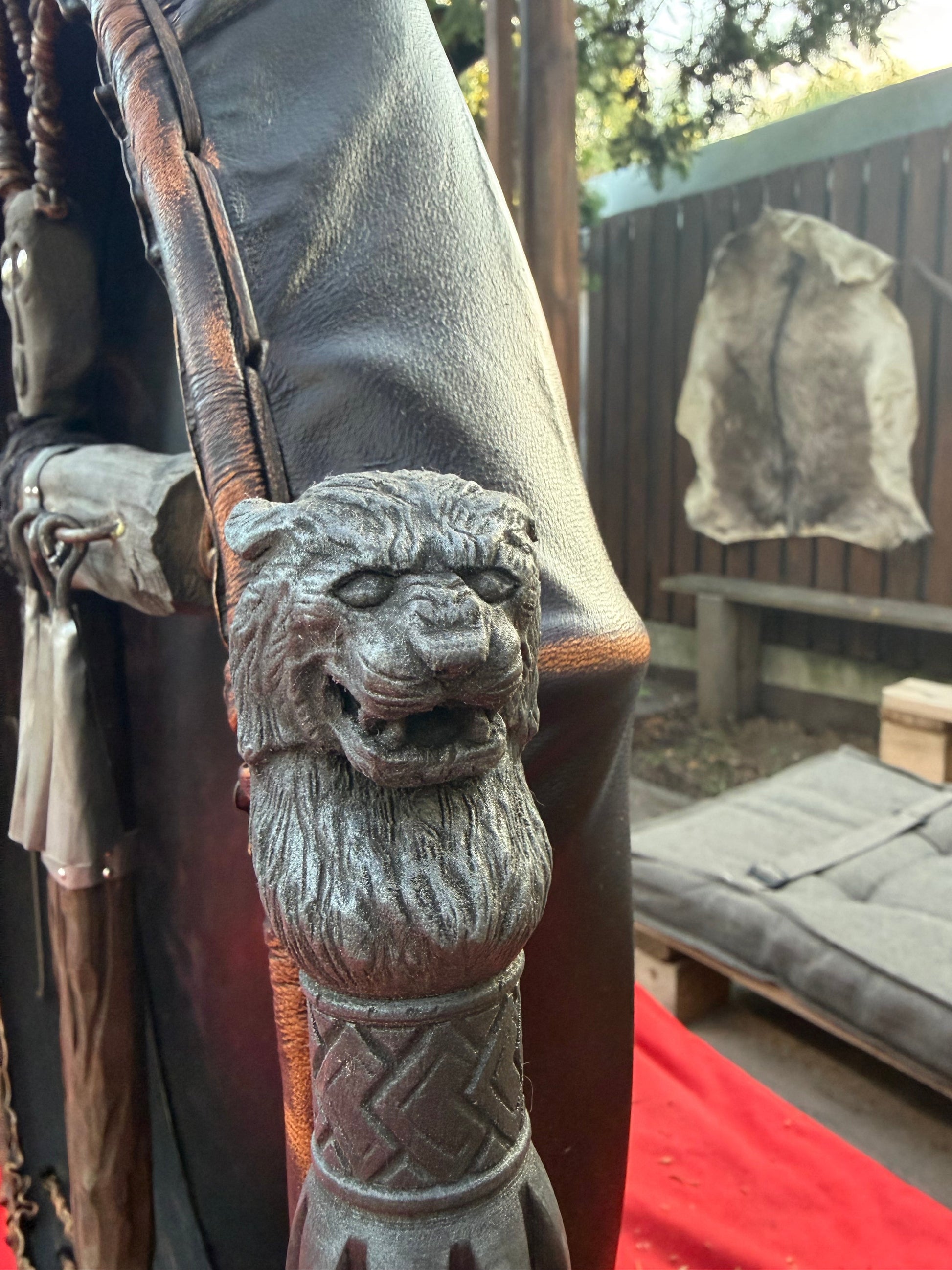 Shamanic rattle Tiger — hand-carved alder, goat skin chamber