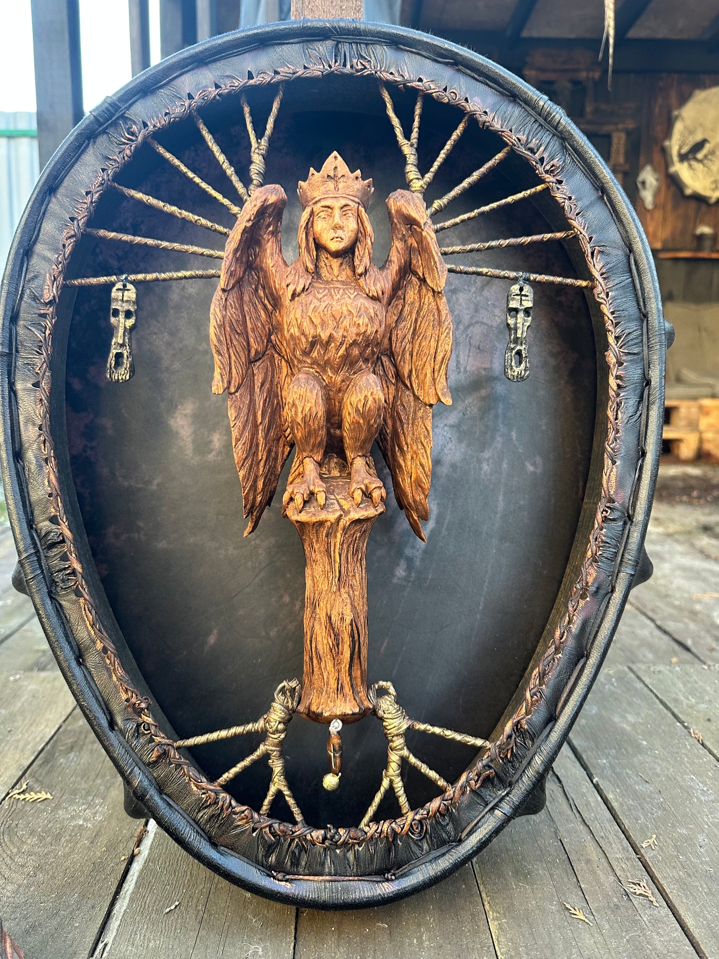 Shamanic Drum 'Gamayun Bird' 20/18" — Slavic Totem Oval