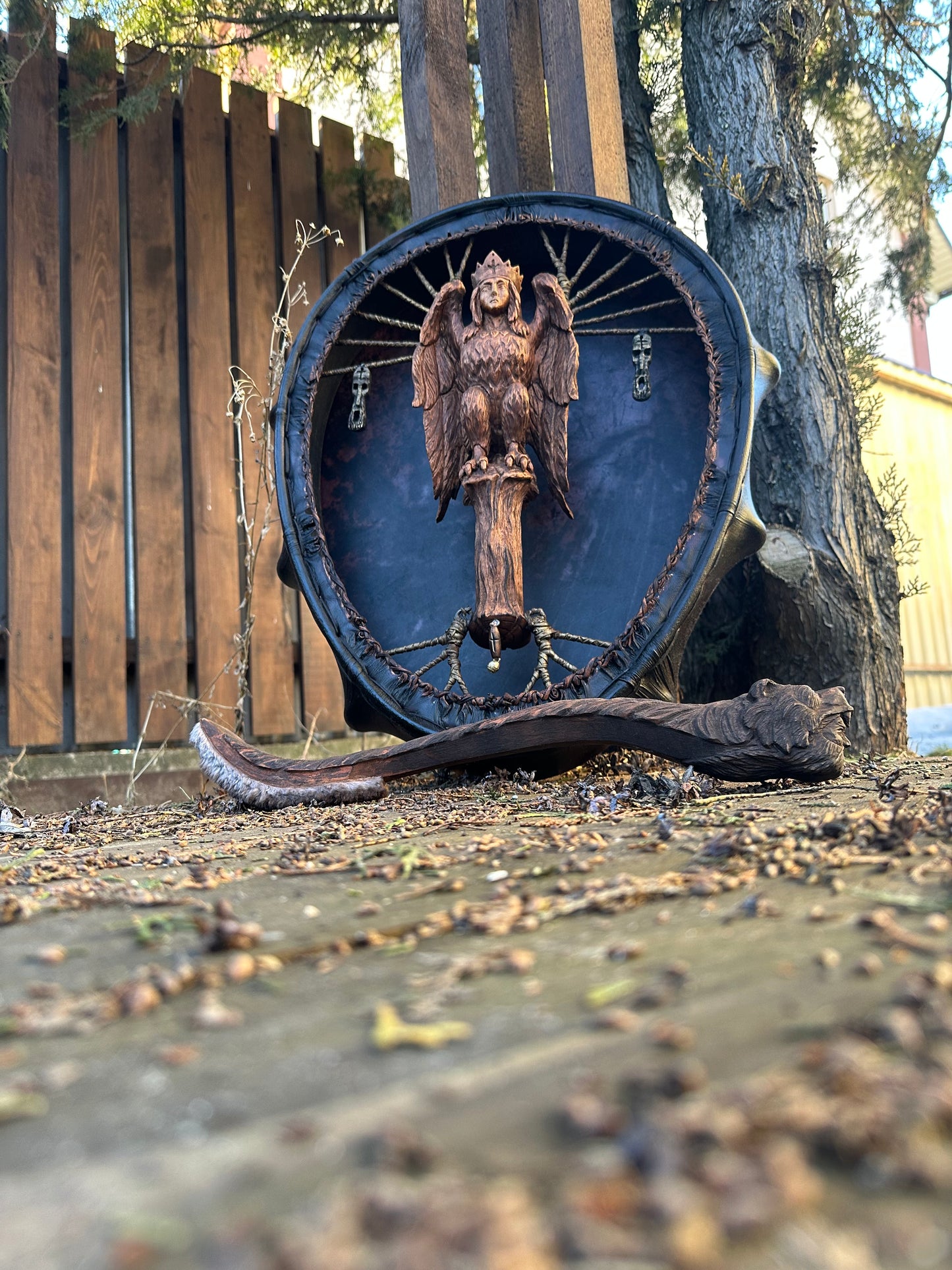 Shamanic Drum 'Gamayun Bird' 20/18" — Slavic Totem Oval