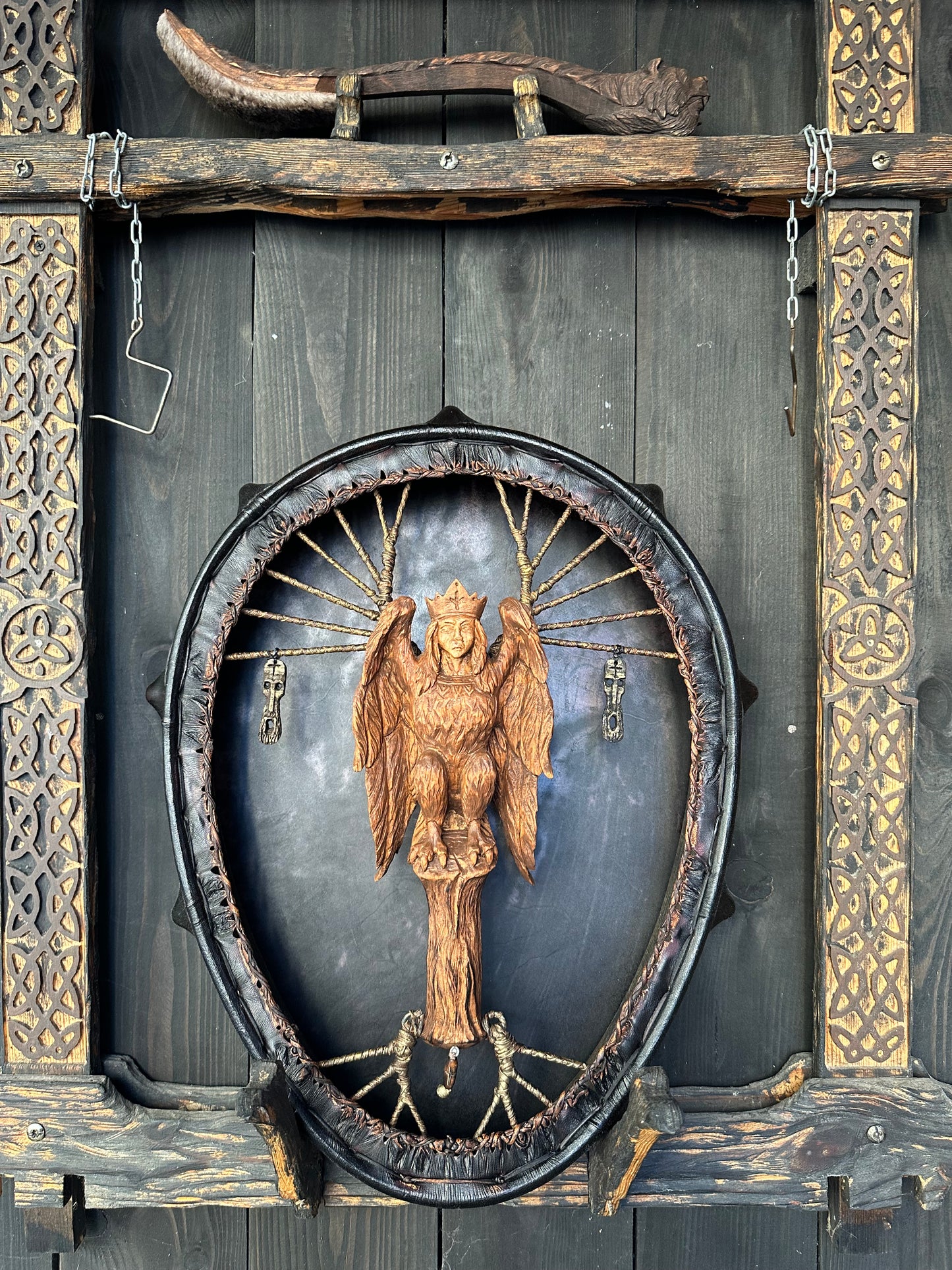 Shamanic Drum 'Gamayun Bird' 20/18" — Slavic Totem Oval