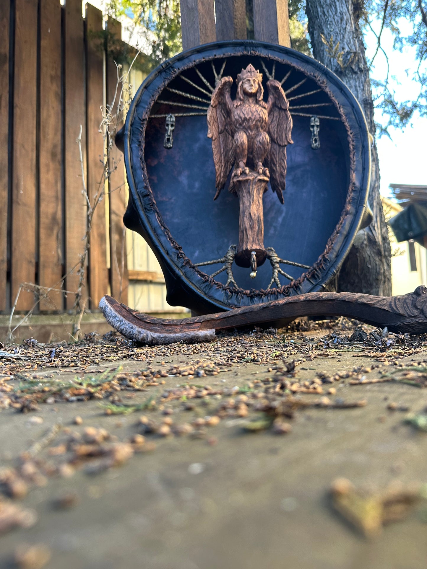 Shamanic Drum 'Gamayun Bird' 20/18" — Slavic Totem Oval