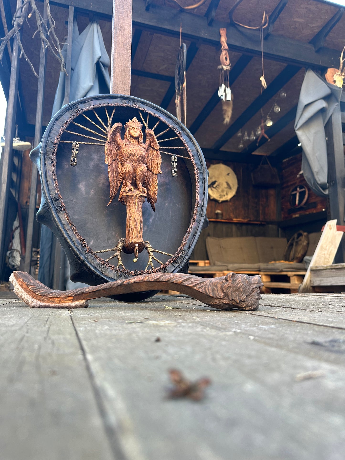 Shamanic Drum 'Gamayun Bird' 20/18" — Slavic Totem Oval