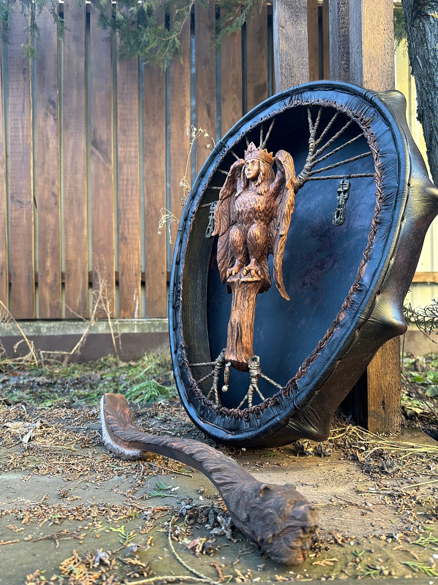 Shamanic Drum 'Gamayun Bird' 20/18" — Slavic Totem Oval