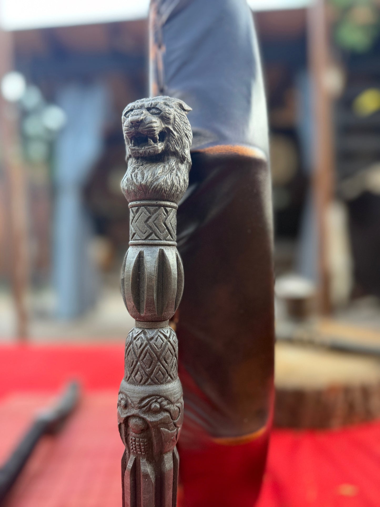 Shamanic rattle Tiger — hand-carved alder, goat skin chamber