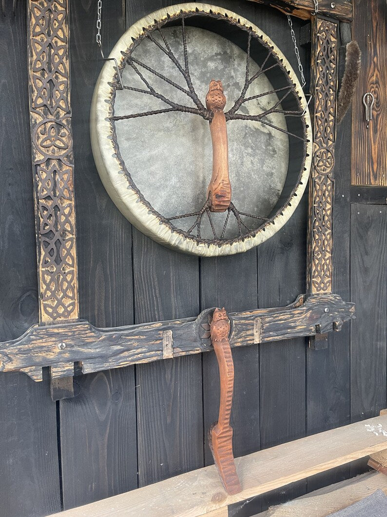 Owl Shamanic Drum 18" — Handmade Ritual Instrument