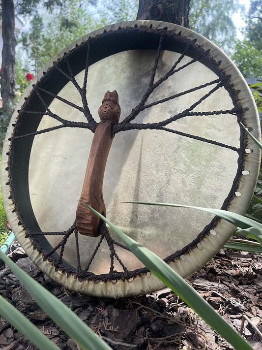 Owl shaped shamanic drum 18 inch handmade
