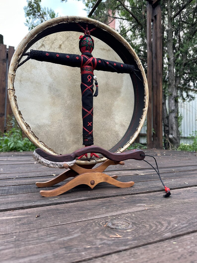 Shamanic Motanka Drum 16" — Ukrainian Folk