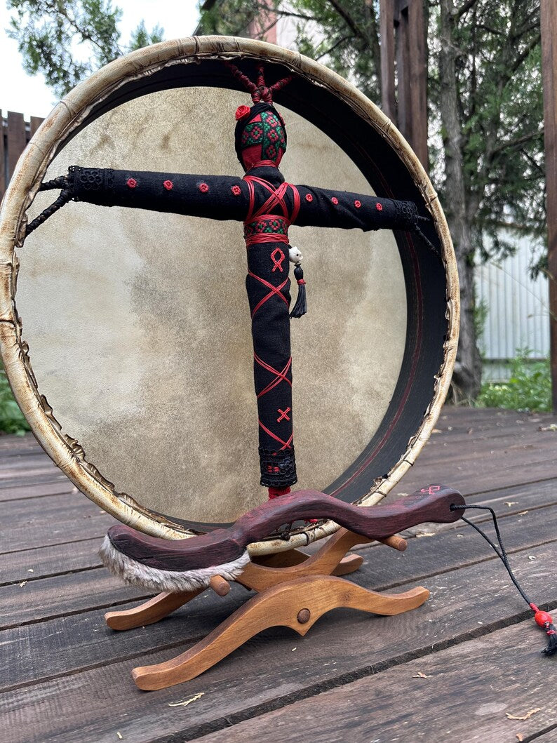 Shamanic Motanka Drum 16" — Ukrainian Folk