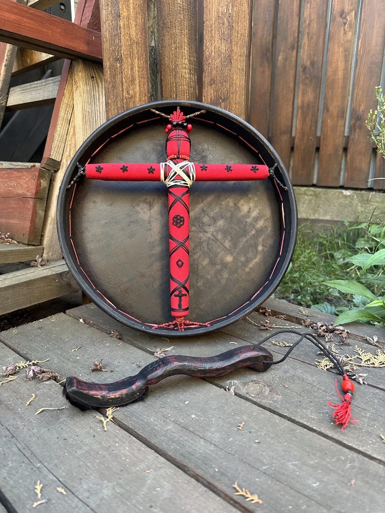 Handmade Shamanic Motanka Drum 12" — Ukrainian Folk