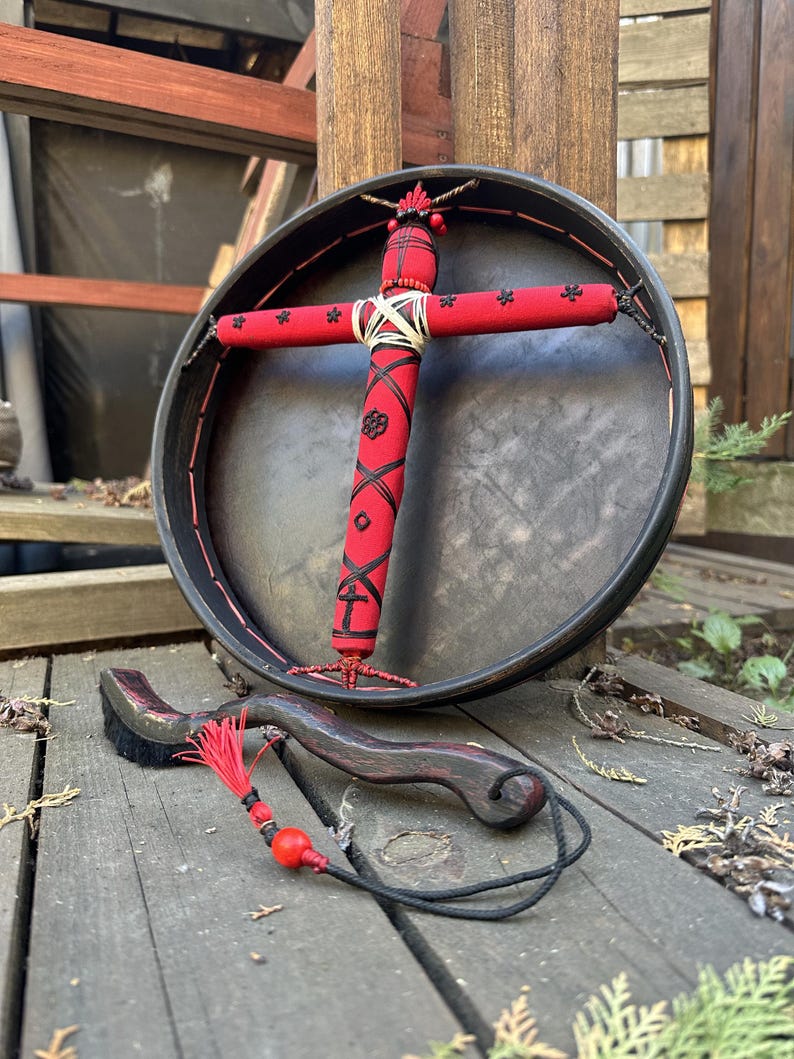 Handmade Shamanic Motanka Drum 12" — Ukrainian Folk