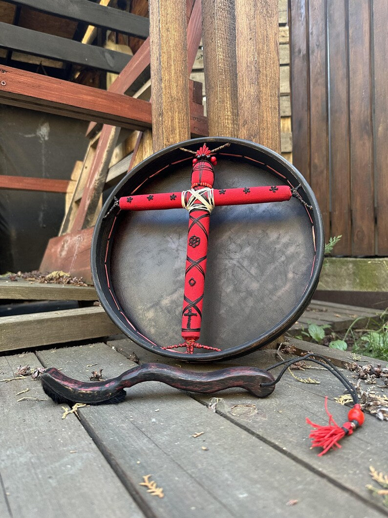 Handmade Shamanic Motanka Drum 12" — Ukrainian Folk