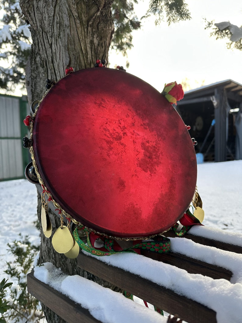 Romani / Hutsul Tambourine "Red Rose" 12"