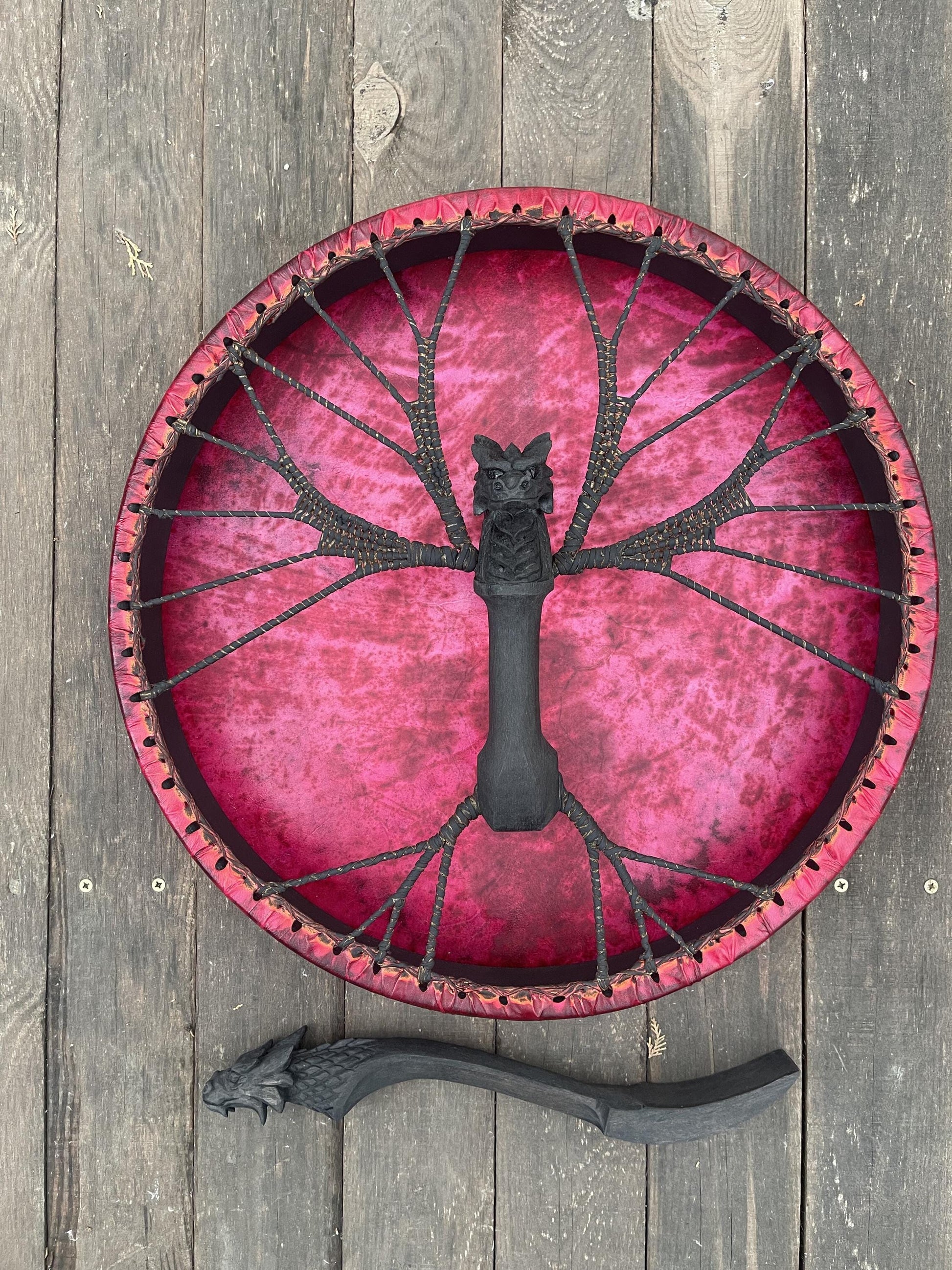 Black Dragon drum — handle carving