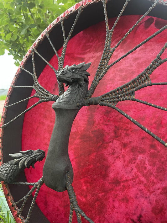 Shamanic Drum Black Dragon — red membrane, 20 inch round