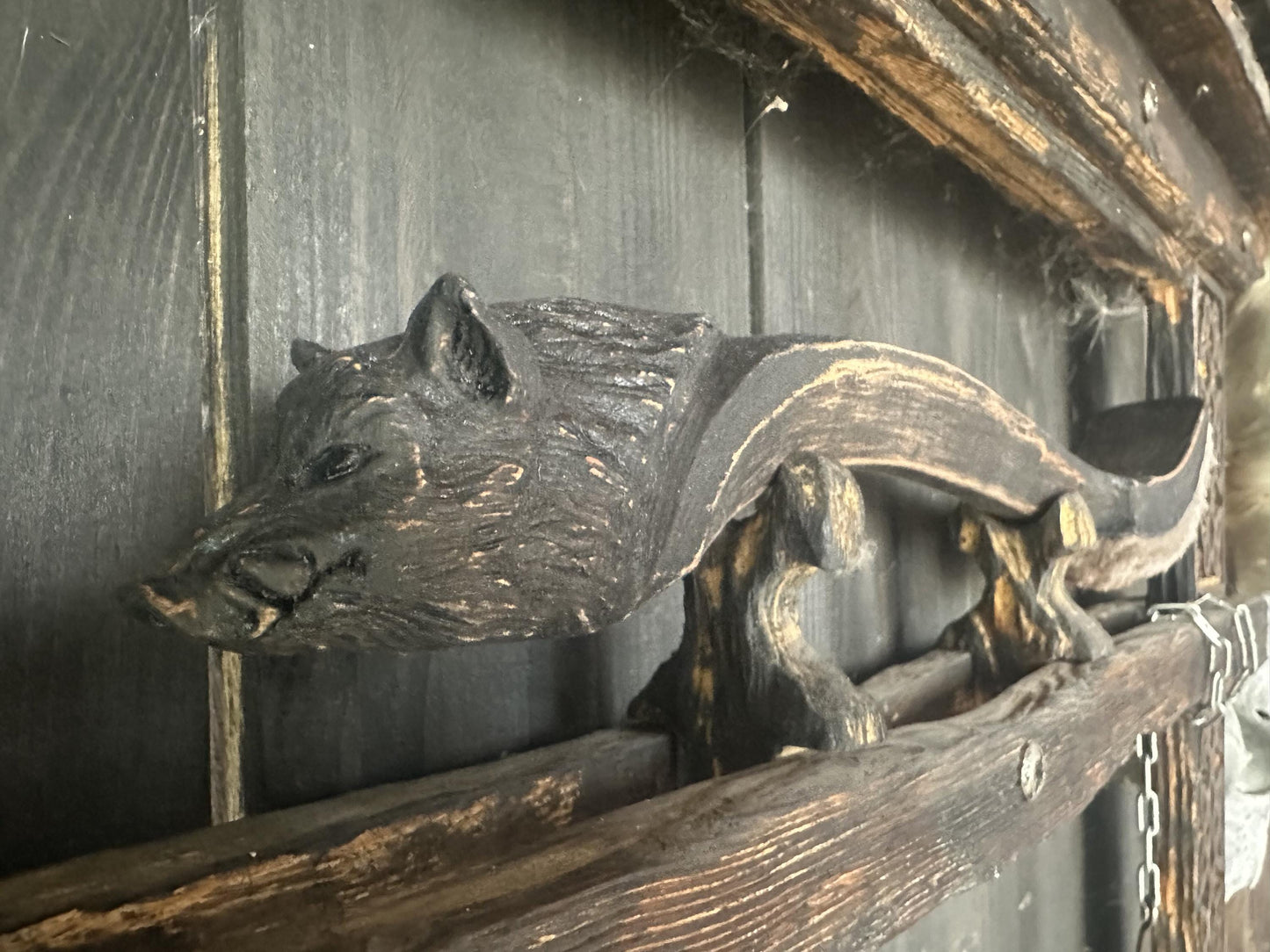 Carved Wild Boar handle detail, alder wood