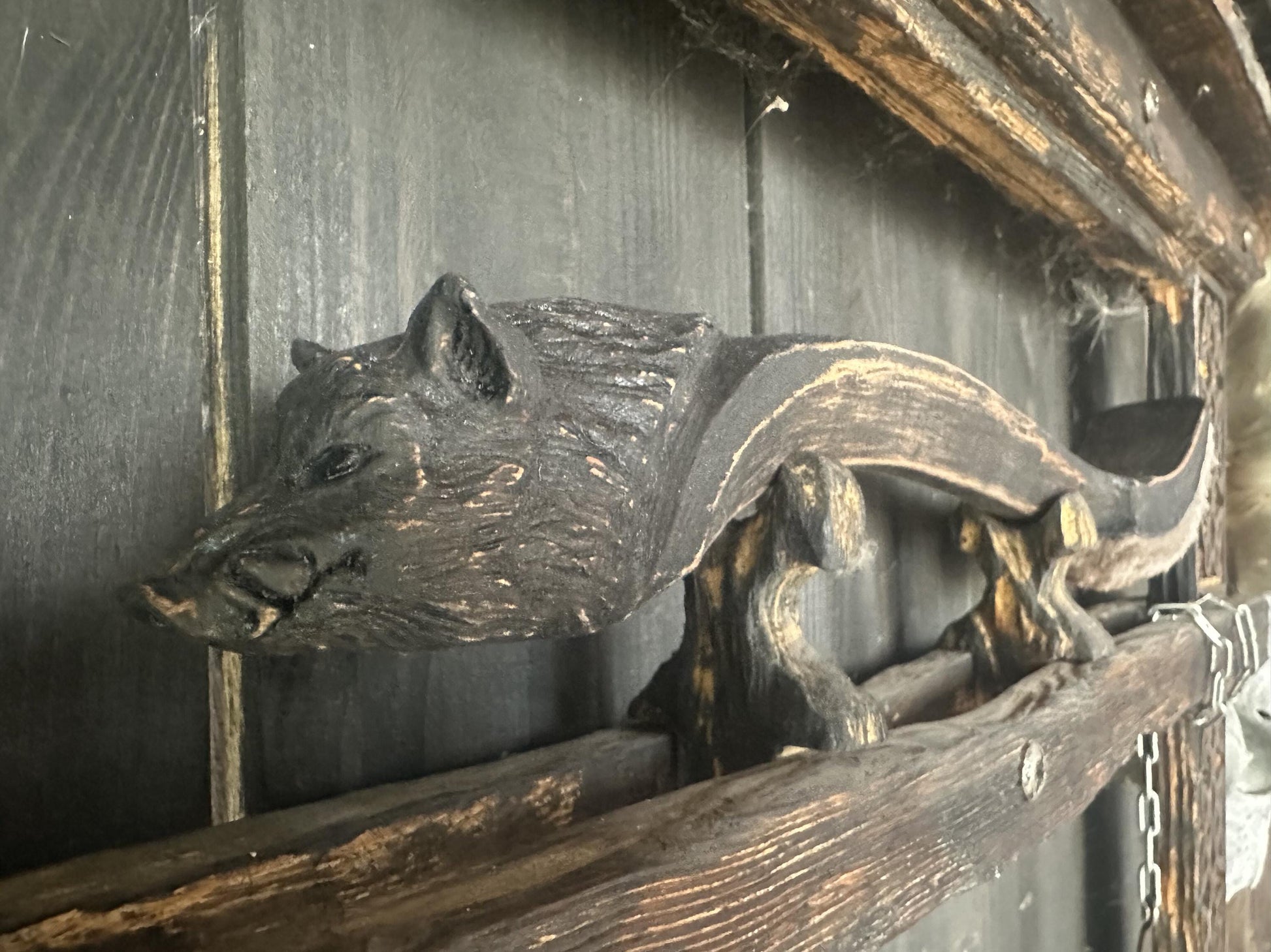 Carved Wild Boar handle detail, alder wood