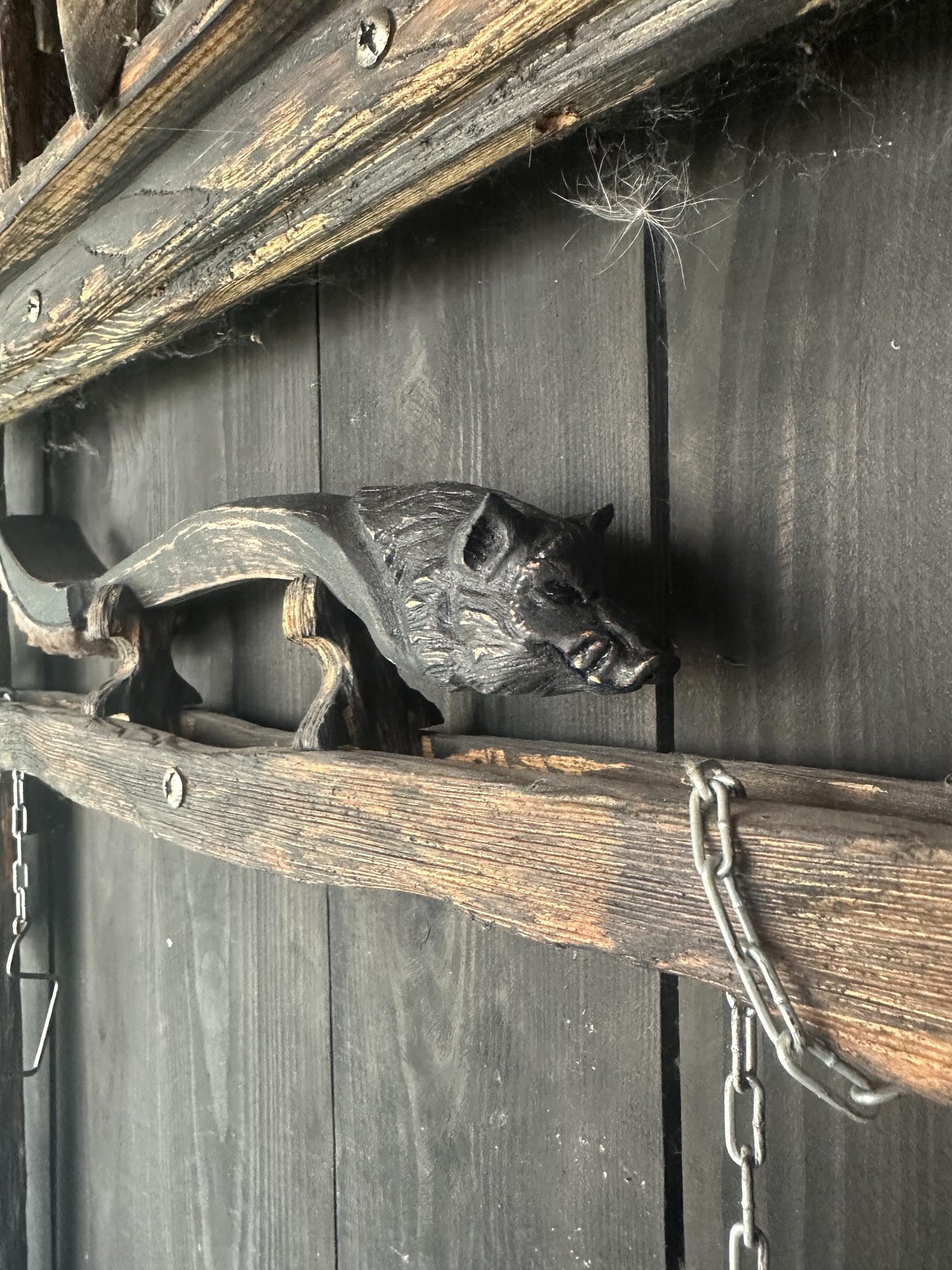 16 inch shaman drum beater with carved Wild Boar handle