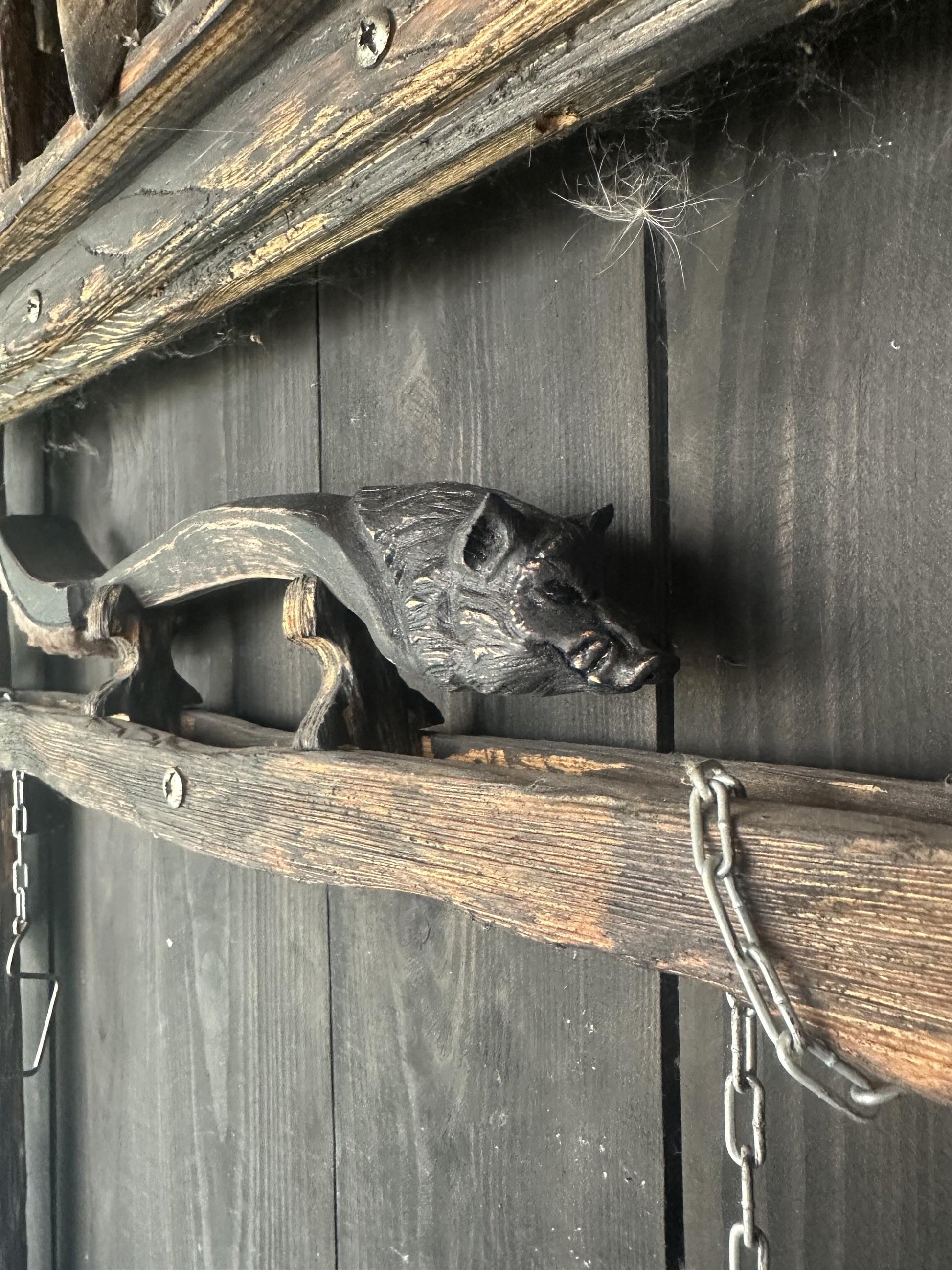16 inch shaman drum beater with carved Wild Boar handle
