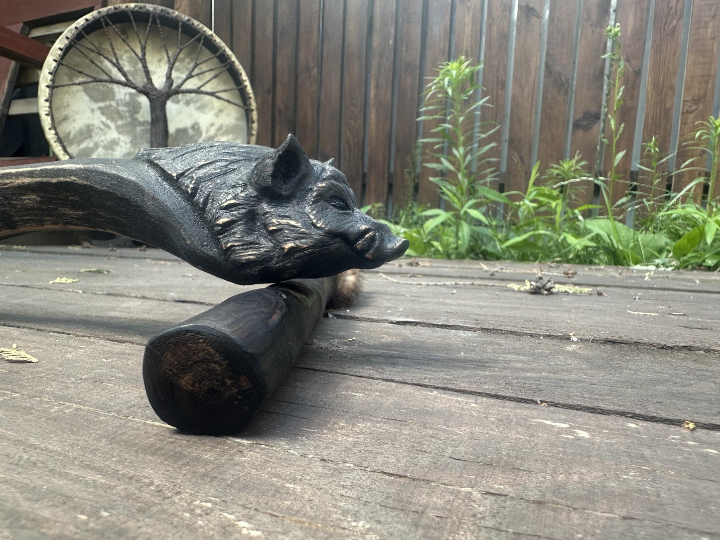 Shaman drum beater Wild Boar, alder and beaver fur