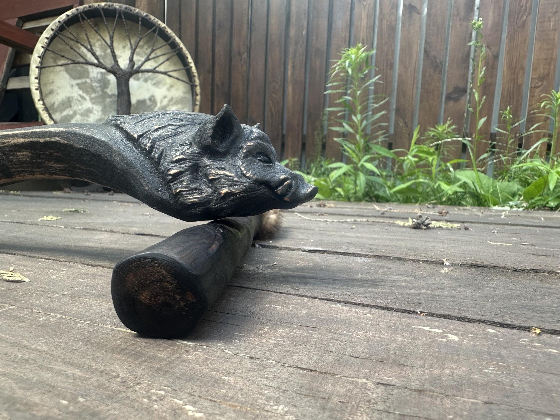 Shaman drum beater Wild Boar, alder and beaver fur