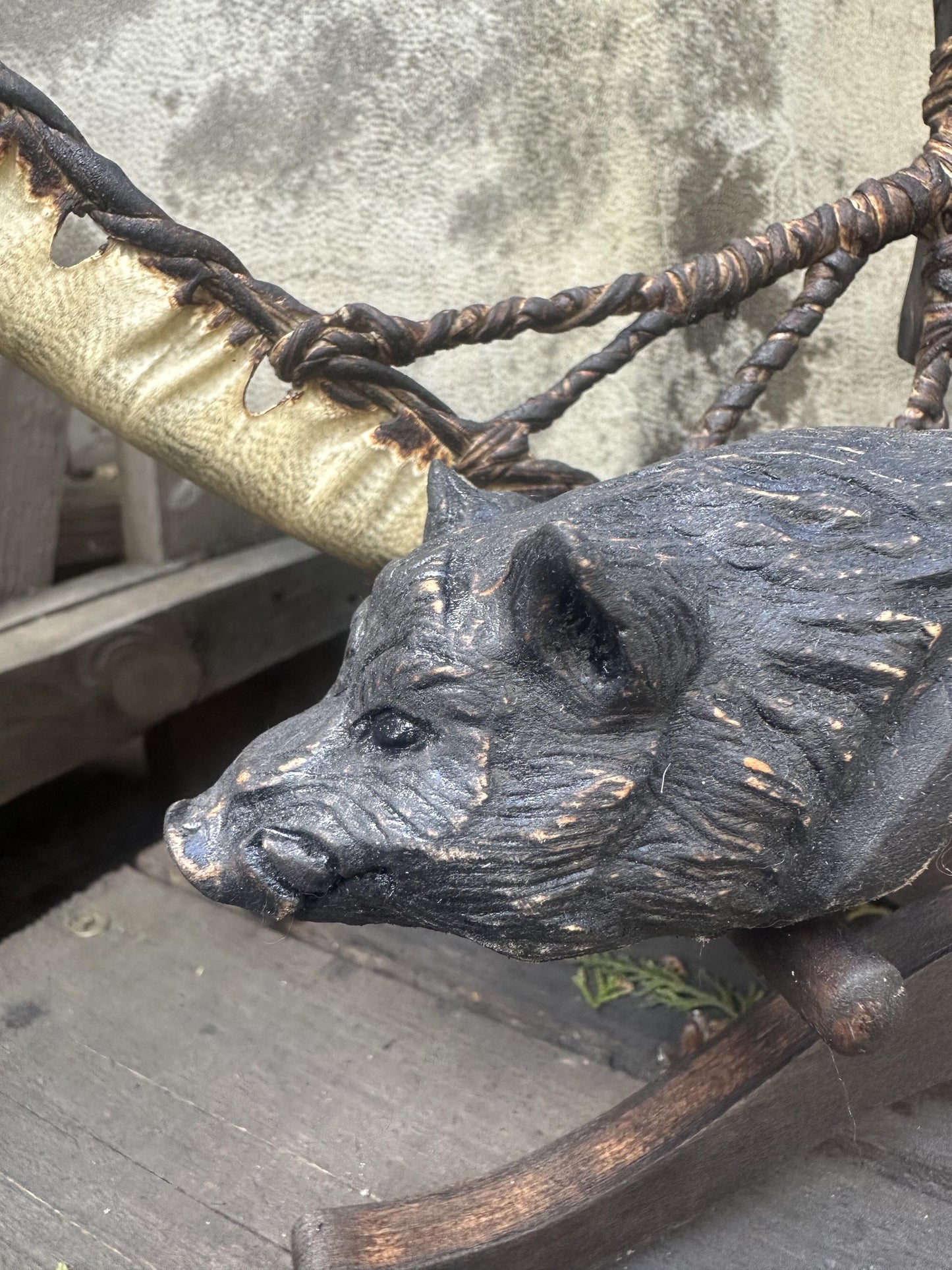 Shaman drum beater Wild Boar in hand