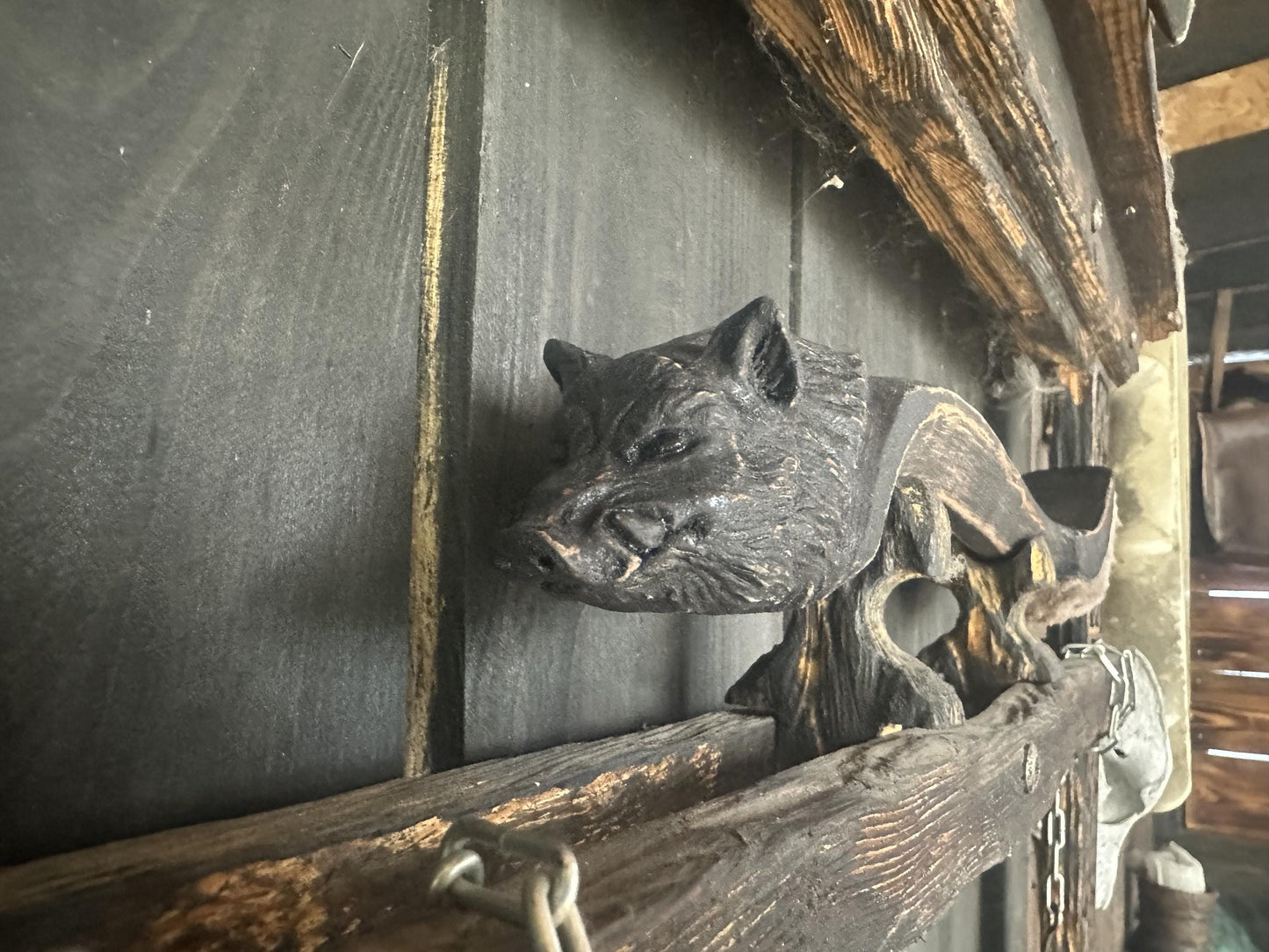 Carved Wild Boar handle detail, alder wood