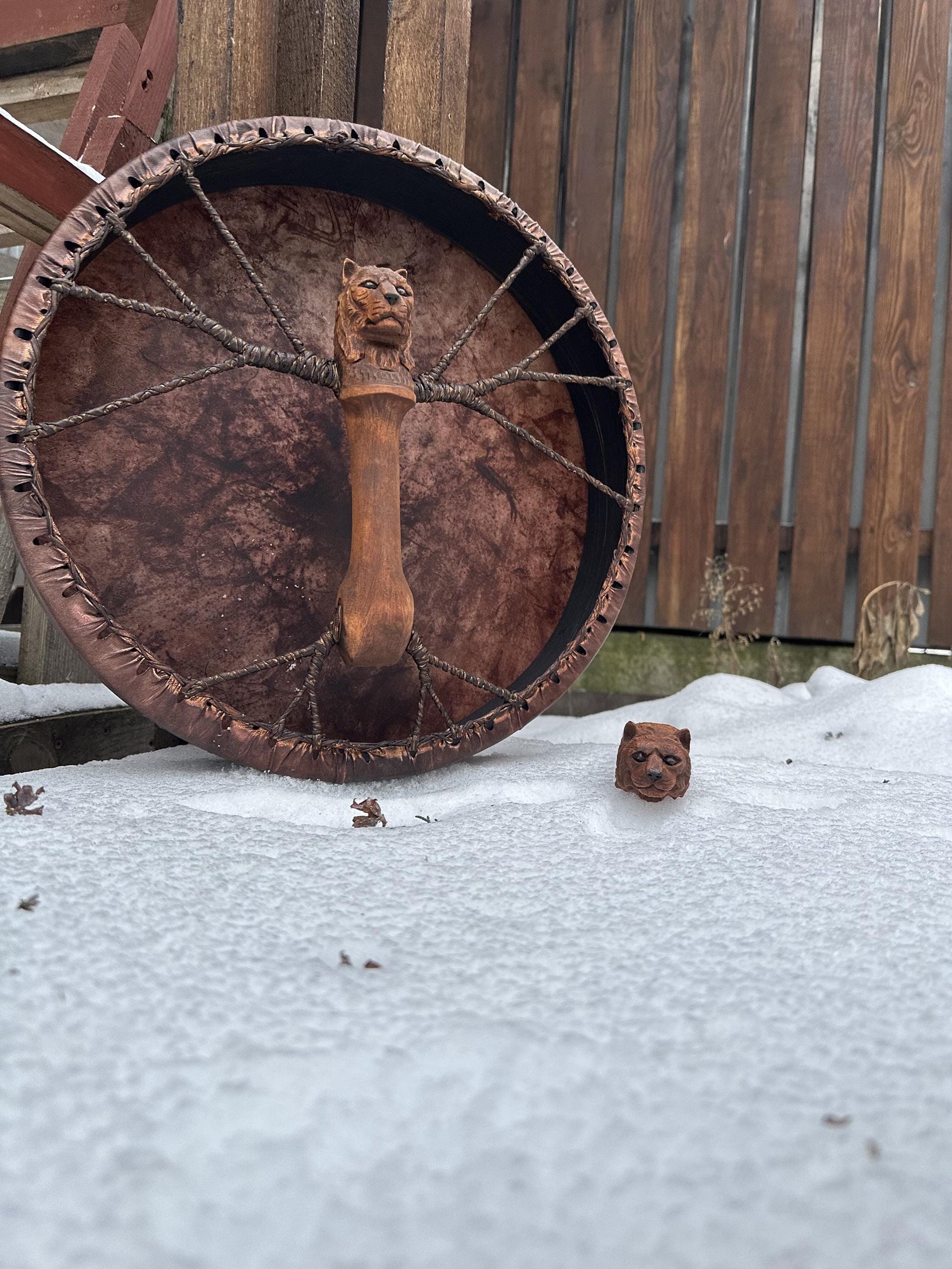 Goat skin membrane on ash wood rim